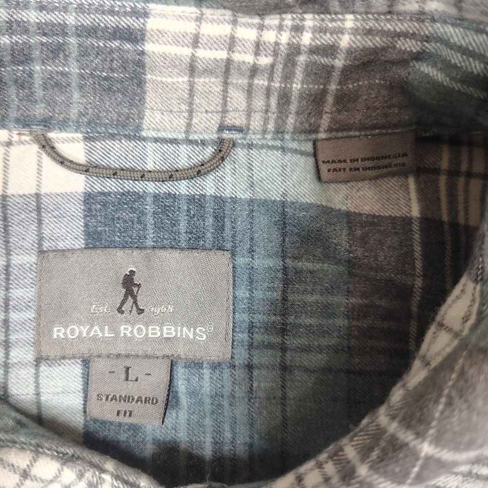 Royal Robbins Flannel Shirt Mens L Blue Plaid Button Down Synthetic Blend 42195 - Picture 3 of 10